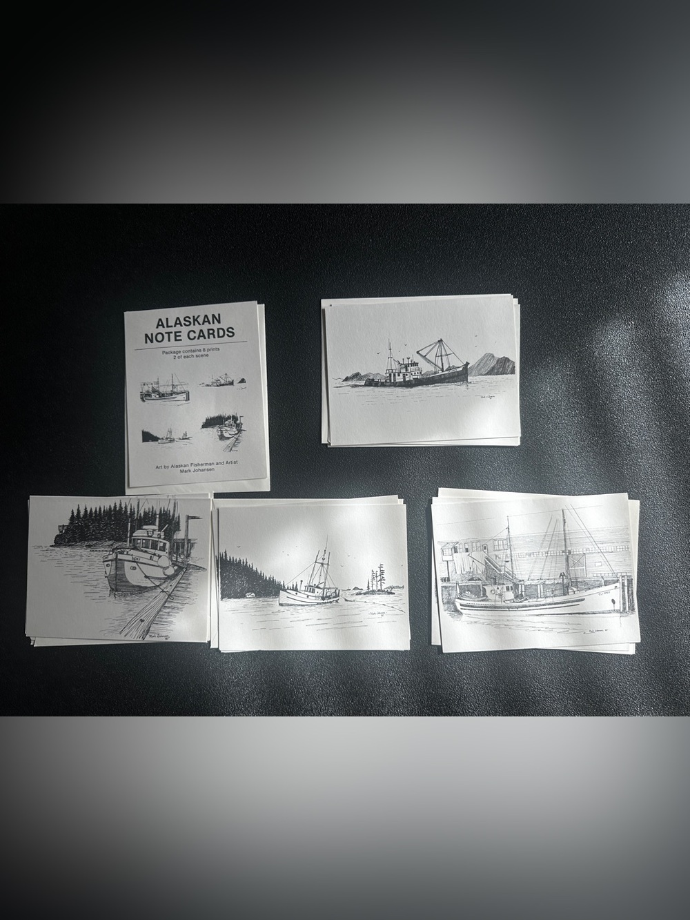 Alaskan Note Cards - Black & White Illustrated Blank inside Set of 4